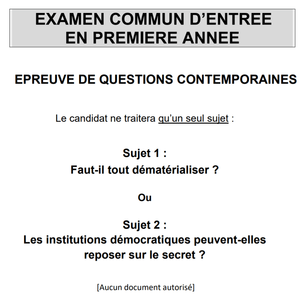 Epreuve de questions contemporaines