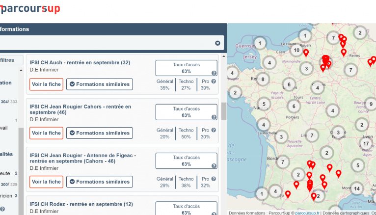 carte des formations Parcoursup