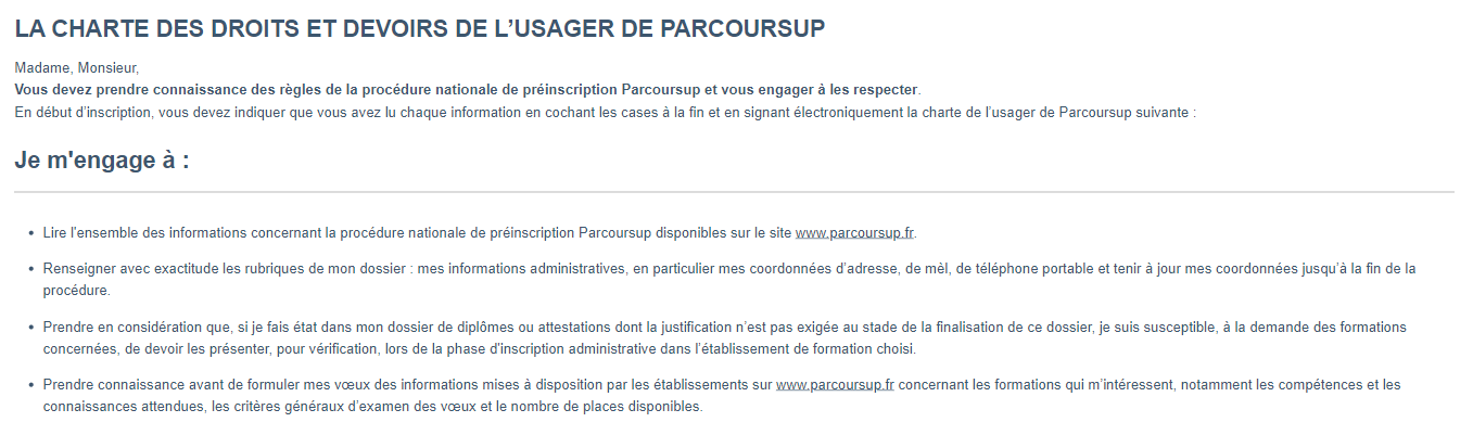 La charte des droits et devoirs de l'usager de Parcoursup