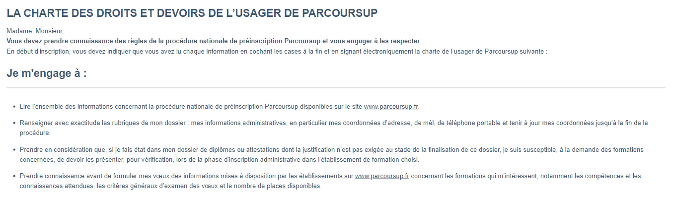 charte de confidentialité Parcoursup