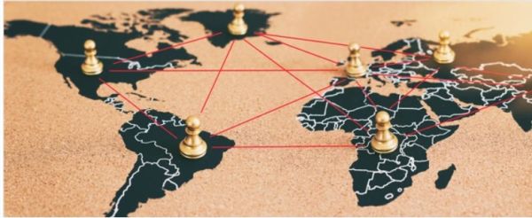 carte du monde montrant les interactions géopolitiques des pays