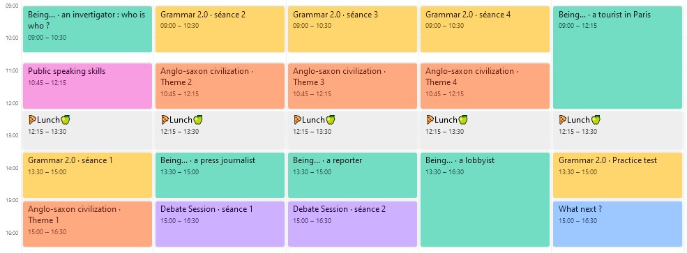 programme du stage d'anglais