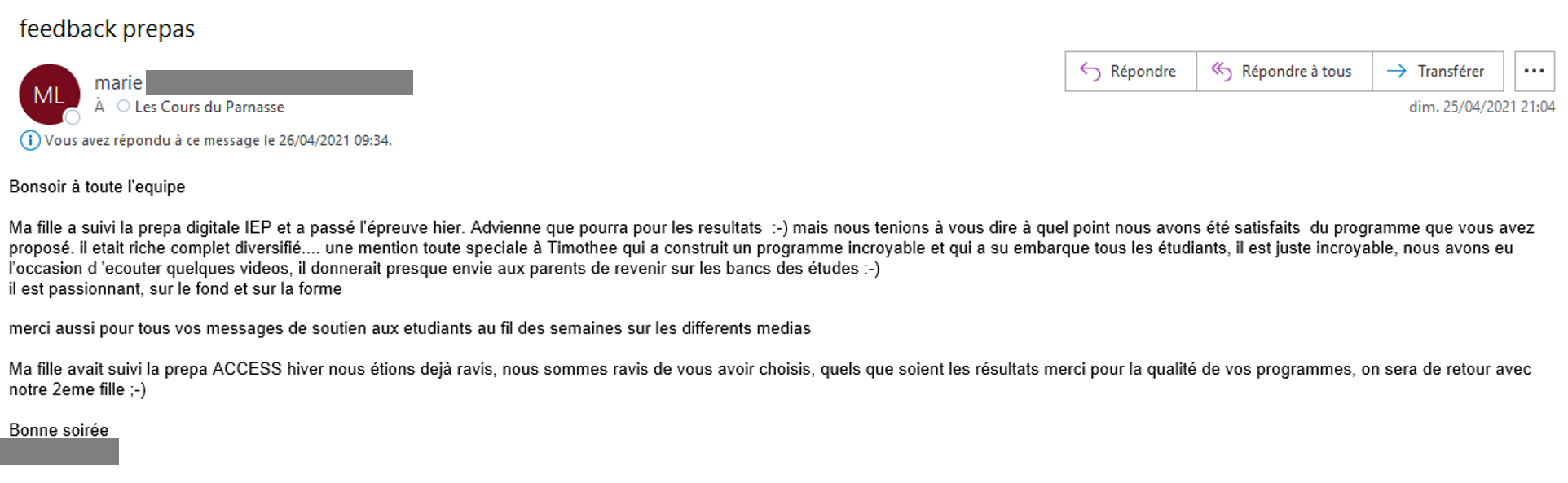 Parent d'un élève de la prépa IEP 2021