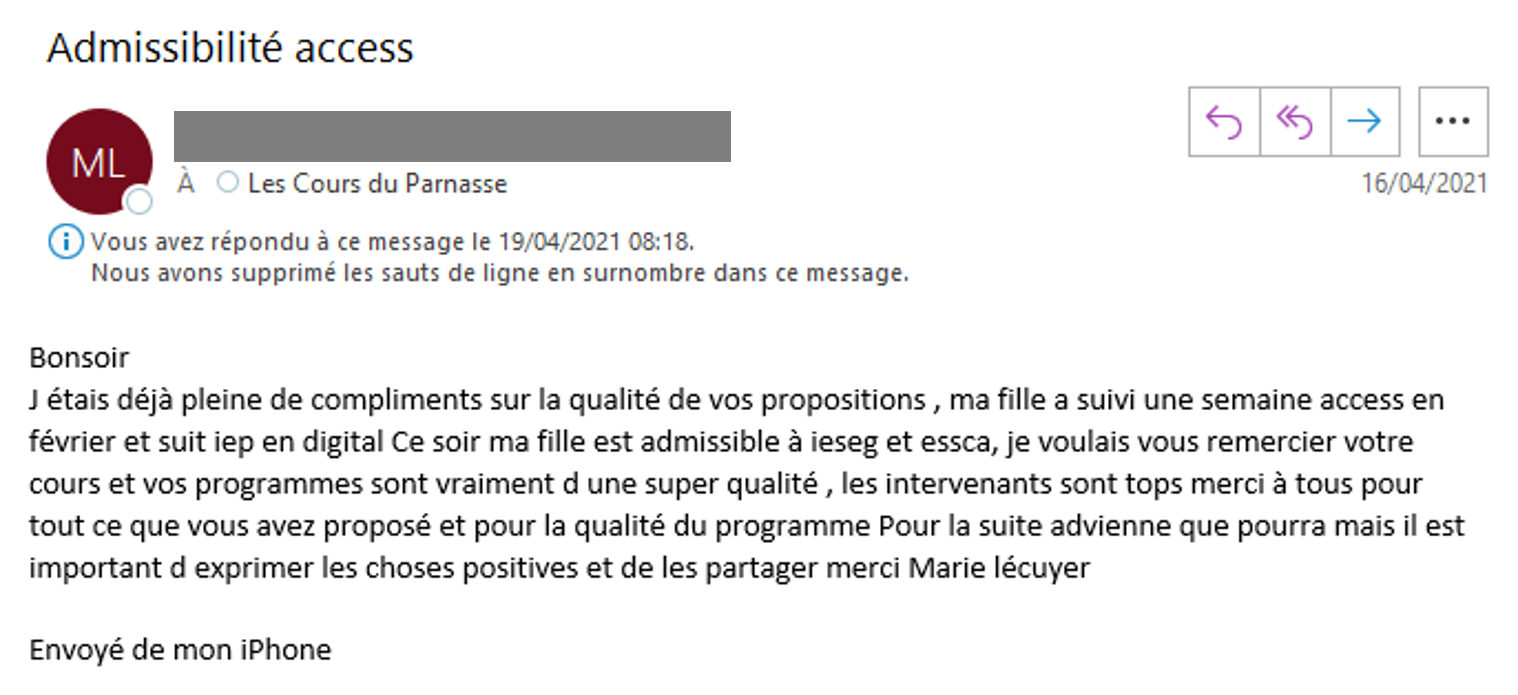 Parent d'une élève de la prépa Accès 2022