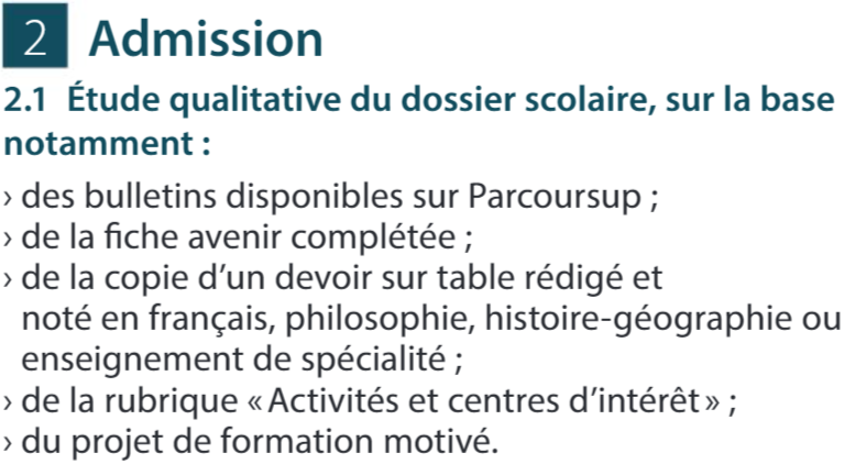 Documents qui seront étudiés pour l'admission