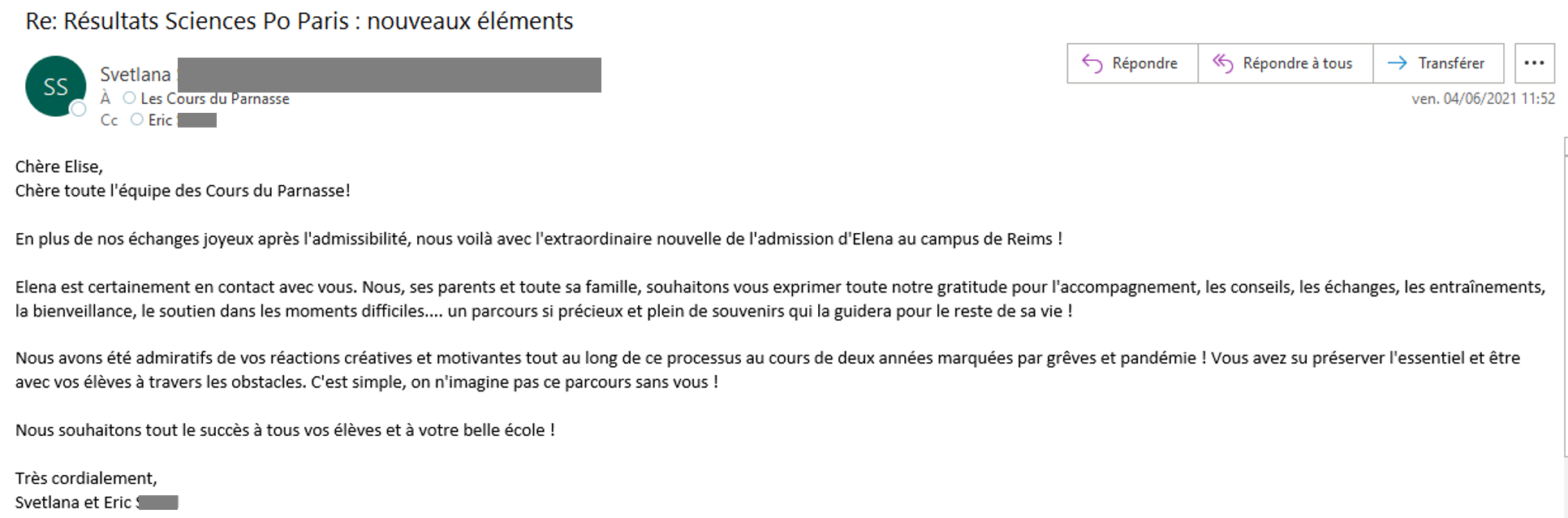 Parents d'un élève - Sciences Po Terminale 2021