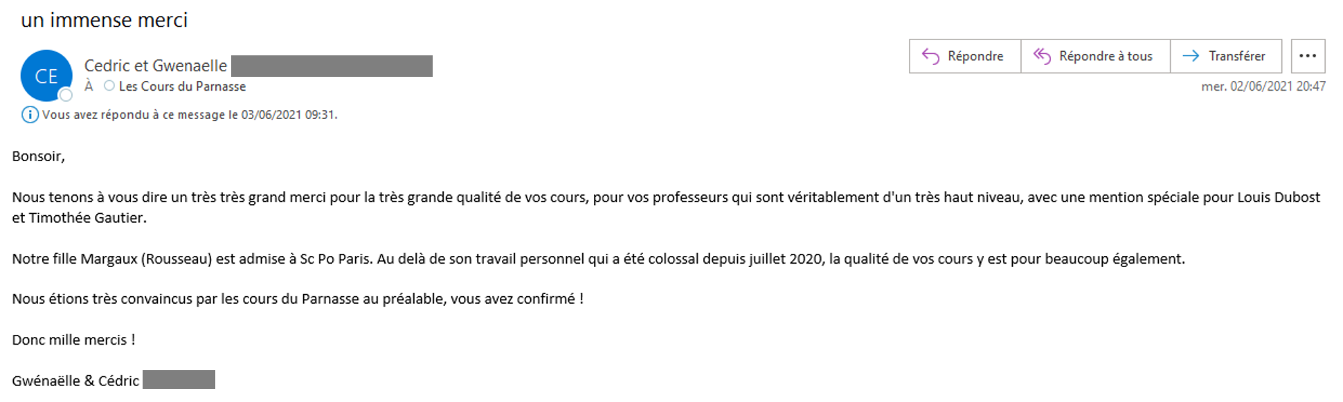 Parents d'un élève - Sciences Po Terminale 2021