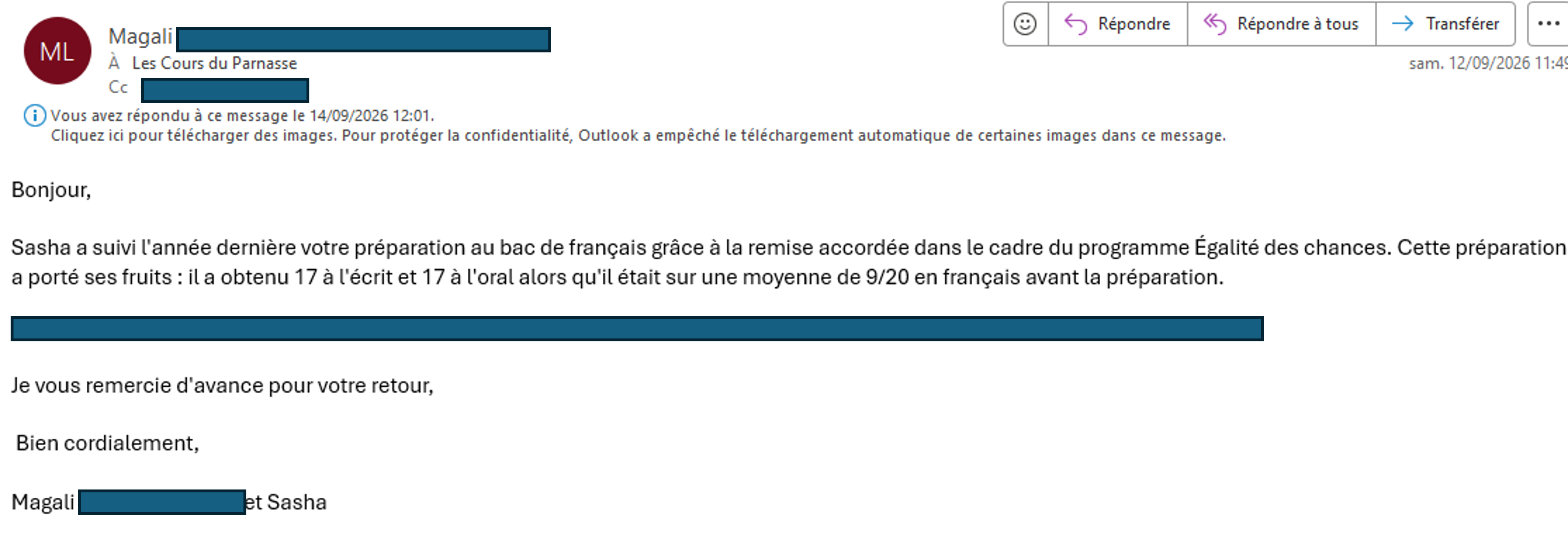 élève de la préparation en ligne bac de français